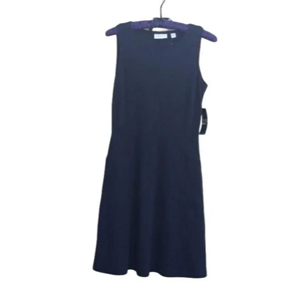 New York & Company Dress Sleeveless Fit Flare‎ Midi Pockets Cotton Black XS